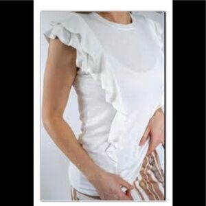 Zara Collection  White Ruffle Top Short Sleeve Top Sz M